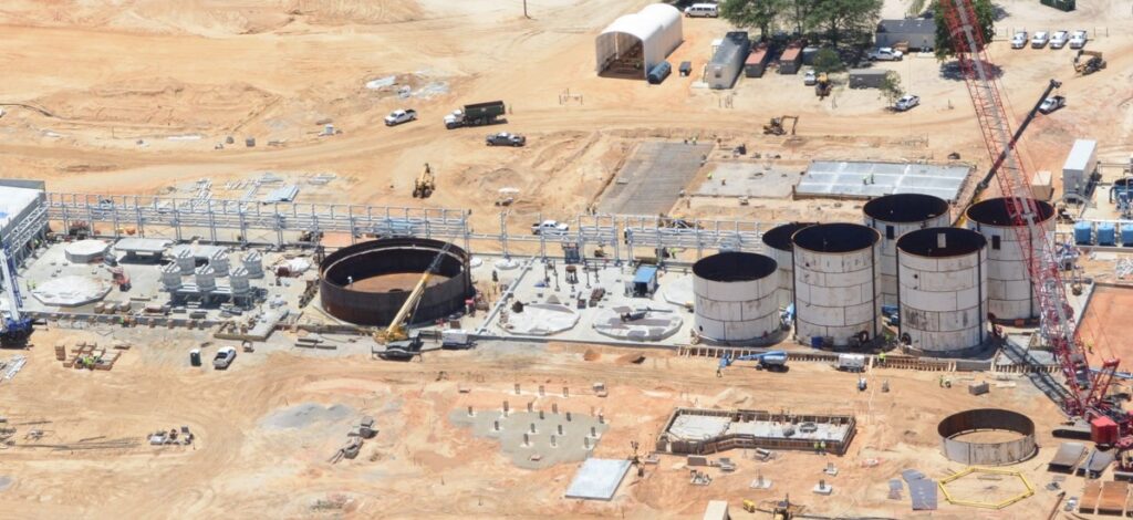 Aerial view of processing plant construction