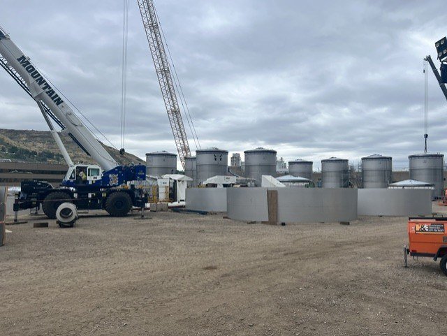 Crane and finished tanks in the fab yard